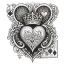 A stylized tattoo of a heart and a pair of Jack and Queen cards with a dotwork pattern, representing a blend of love and luck tattoo design idea
