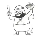 chubby man   with ski mask an mixing a pot of Money tattoo design idea