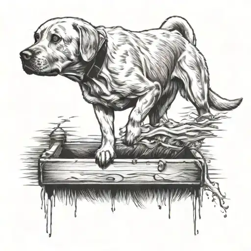 yellow lab dock diving jumping tattoo design idea