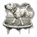 yellow lab dock diving jumping tattoo design idea