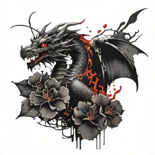 Dragon in sakura flowers tattoo design idea