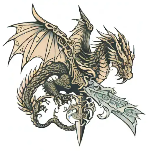 wings knife dragon fairy  tattoo design idea