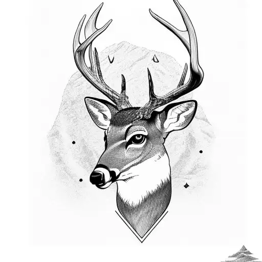 whitetail deer with mountians and streams arm sleeve tattoo design idea