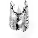 whitetail deer with mountians and streams arm sleeve tattoo design idea