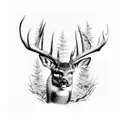 whitetail deer with mountians and streams arm sleeve tattoo design idea