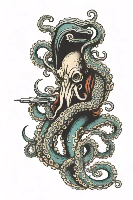 colourfull octopus holding spanner tool tattoo design idea
