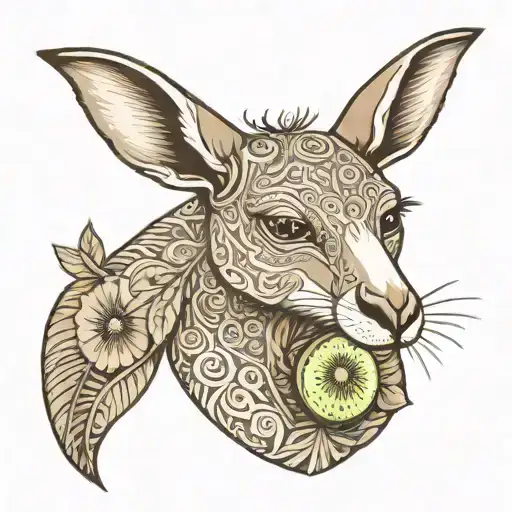 kangaroo with a kiwi bird in its pouch tattoo design idea
