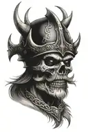 Viking face morphing skull wearing a crown tattoo design idea