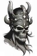 Viking face morphing skull wearing a crown tattoo design idea