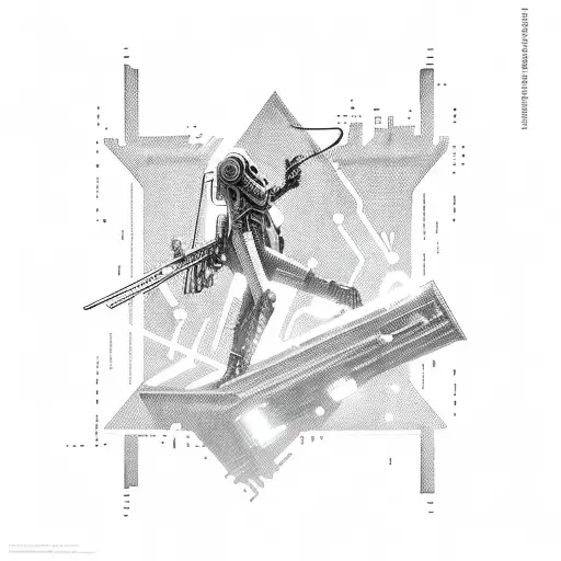 letter D with cyberpunk tattoo design idea