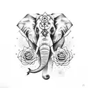 elephant with roses tattoo design idea