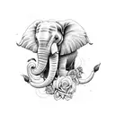 elephant with roses tattoo design idea