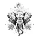 elephant with roses tattoo design idea