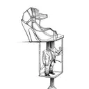 a stripper heel with a tiny man trapped in the platform  tattoo design idea