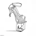 a stripper heel with a tiny man trapped in the platform  tattoo design idea