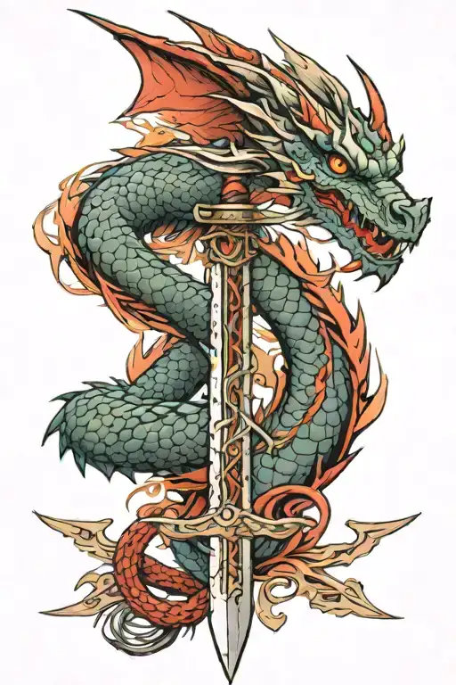Dragon and sword merge into one tattoo design idea