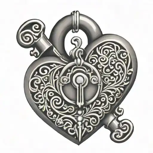 Heart shaped lock.  Small visible keyhole. The word "Owned" in the filigree.  tattoo design idea