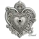 Heart shaped lock.  Small visible keyhole. The word "Owned" in the filigree.  tattoo design idea