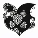 Heart shaped lock.  Small visible keyhole. "Owned" integrated in the filigree.  tattoo design idea