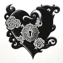 Heart shaped lock.  Small visible keyhole. "Owned" integrated in the filigree.  tattoo design idea