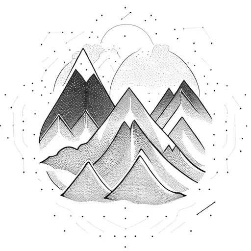 black line with three connecting triangles representing mountains and add a ocean wave tattoo design idea