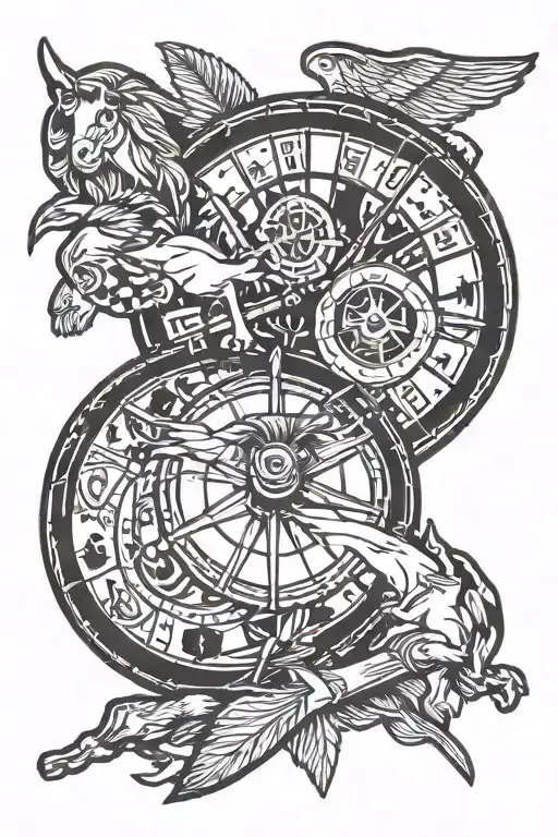 usa, hunting, hobby horse, wagon wheel surrounded tattoo design idea