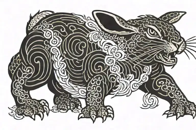 fire breathing rabbit tattoo design idea