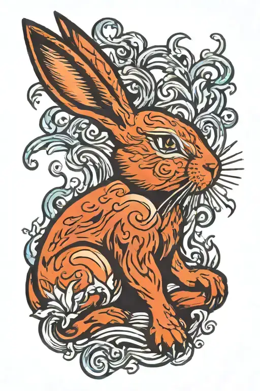 fire rabbit sitting tattoo design idea