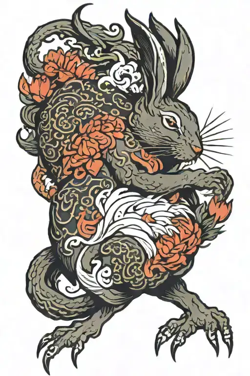 fire rabbit sleeping  tattoo design idea