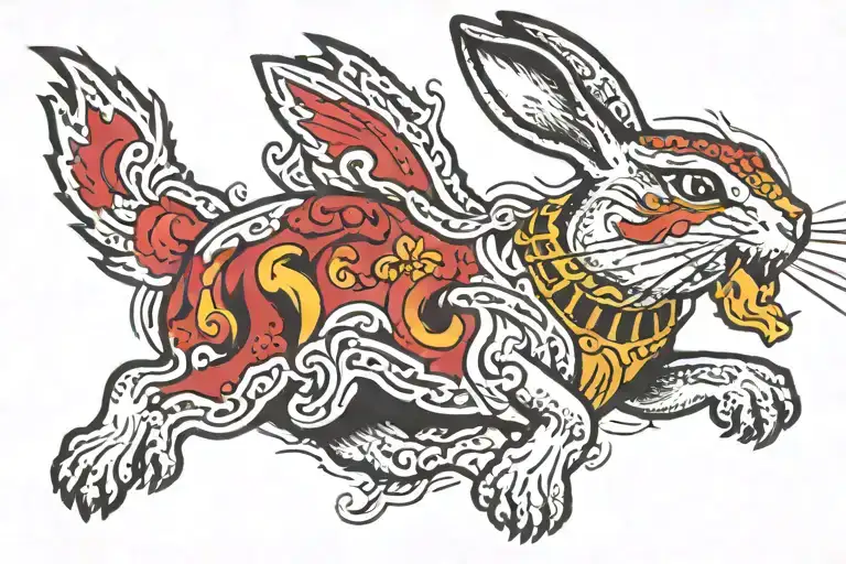 fire breathing rabbit tattoo design idea
