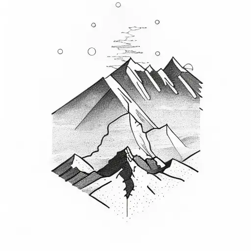 A sketch-style tattoo of a mountain range with a lone hiker conquering the peaks tattoo design idea