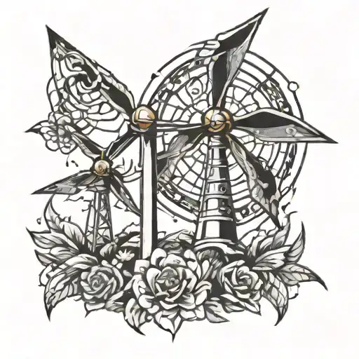 Wind turbine and energy tattoo design idea