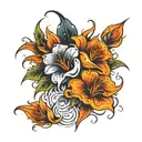 passion written with fire flowers and rain falling tattoo design idea
