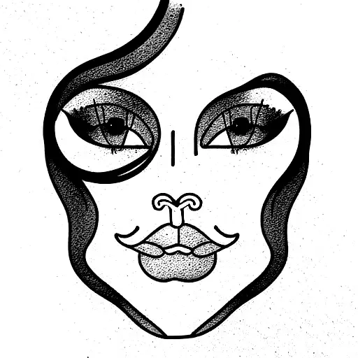 female face in linework style tattoo design idea