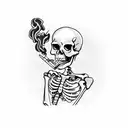 Skeleton smoking a cigarette while drinking coffee tattoo design idea