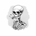 Skeleton smoking a cigarette while drinking coffee tattoo design idea