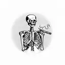 Skeleton smoking a cigarette while drinking coffee tattoo design idea
