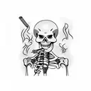 Skeleton smoking a cigarette while drinking coffee tattoo design idea