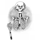 Skeleton smoking a cigarette while drinking coffee tattoo design idea