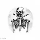 Skeleton smoking a cigarette while drinking coffee tattoo design idea