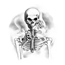 Skeleton smoking a cigarette while drinking coffee tattoo design idea