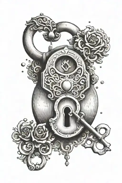 A heart-shaped lock and key with the initials of a loved one tattoo design idea