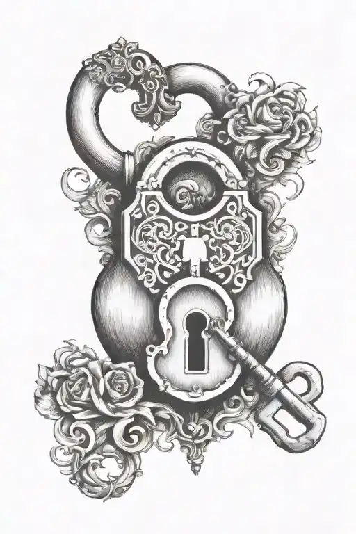 A heart-shaped lock and key with the initials of a loved one tattoo design idea