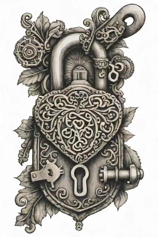 A heart-shaped lock and key with the initials of a loved one tattoo design idea