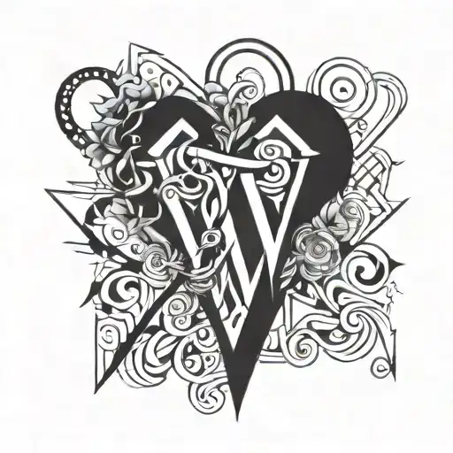 A geometric heart design incorporating the initials 'S' and 'W' for Sheena and Wife tattoo design idea