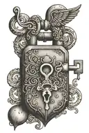 A heart-shaped lock and key with the initials of a loved one tattoo design idea