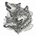 wolf showing teeth  protectin his two cubs tattoo design idea