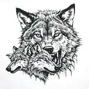 wolf showing teeth  protectin his two cubs tattoo design idea
