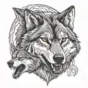 wolf showing teeth  protectin his two cubs tattoo design idea