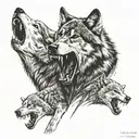 wolf showing teeth  protectin his two cubs tattoo design idea